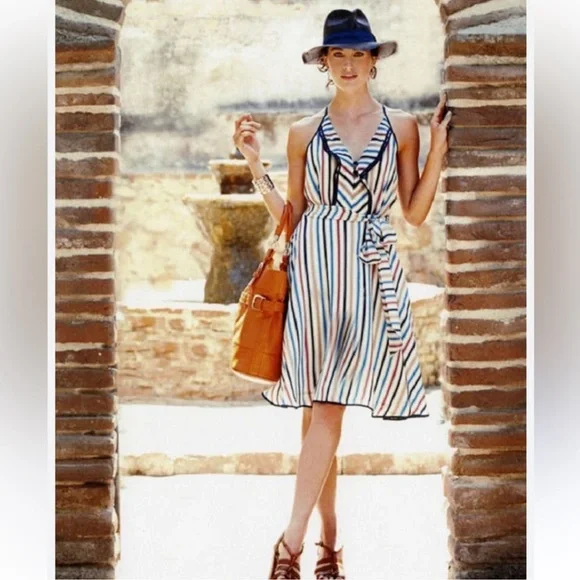 ANTHROPOLOGIE GIRLS FROM SAVOY GULL WING STRIPED SLEEVELESS SILK DRESS - Picture 12 of 15